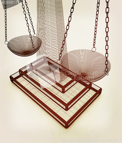 Image of scales of justice. 3D illustration. Vintage style.