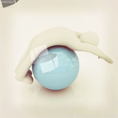 Image of 3d man exercising position on fitness ball. My biggest pilates s