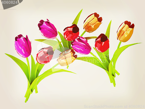 Image of Tulip flower. 3D illustration. Vintage style.