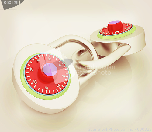 Image of pad lock. 3D illustration. Vintage style.