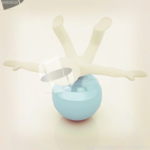 Image of 3d man exercising position on fitness ball. My biggest pilates s