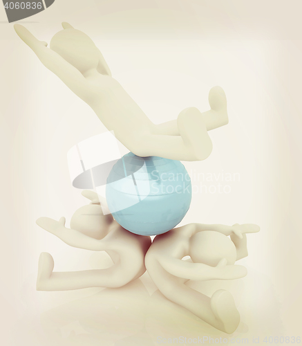 Image of 3d man exercising position on fitness ball. My biggest pilates s