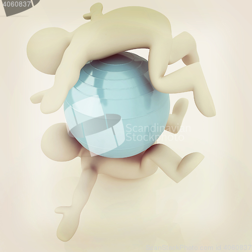 Image of 3d man exercising position on fitness ball. My biggest pilates s