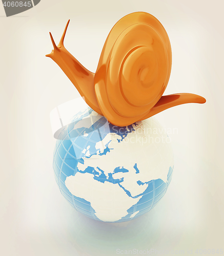 Image of 3d fantasy animal, snail and earth on white background . 3D illu