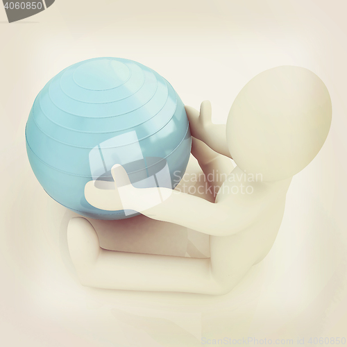 Image of 3d man exercising position on fitness ball. My biggest pilates s