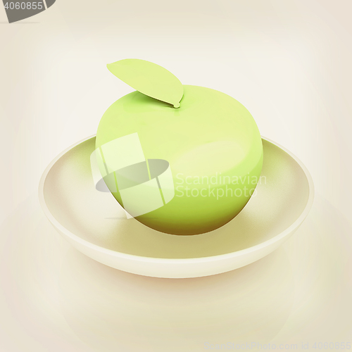 Image of apple in a plate on white. 3D illustration. Vintage style.