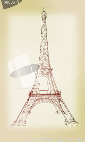 Image of 3d Eiffel Tower render. 3D illustration. Vintage style.