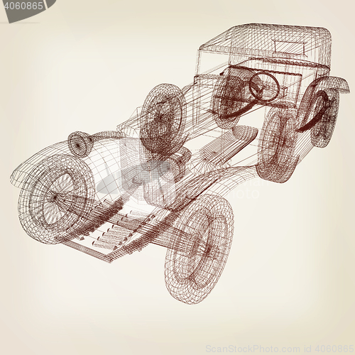 Image of 3d model retro car. 3D illustration. Vintage style.