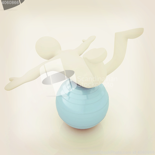 Image of 3d man exercising position on fitness ball. My biggest pilates s