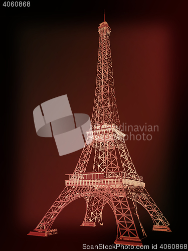 Image of 3d Eiffel Tower render. 3D illustration. Vintage style.