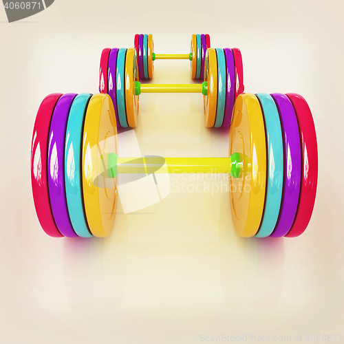 Image of Fitness dumbbells. 3D illustration. Vintage style.