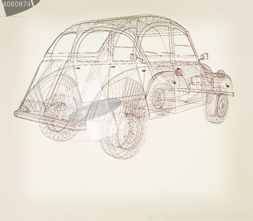 Image of 3d model retro car. 3D illustration. Vintage style.