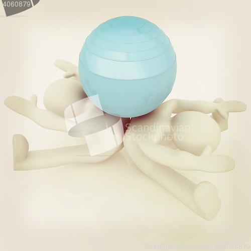 Image of 3d man exercising position on fitness ball. My biggest pilates s