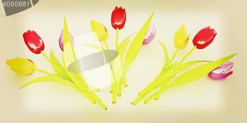 Image of Tulip flower. 3D illustration. Vintage style.