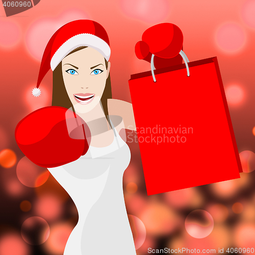 Image of Christmas Shopping Woman Shows Retail Sales And X-Mas