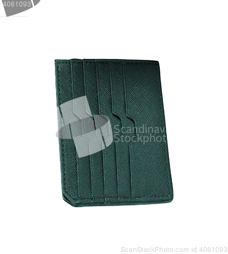 Image of credit card in seamed leather holder