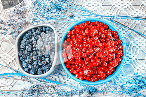 Image of Cranberries And  Blueberries On Openwork Tablecloth