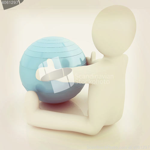 Image of 3d man exercising position on fitness ball. My biggest pilates s