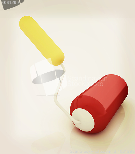 Image of 3d roller brush. 3D illustration. Vintage style.