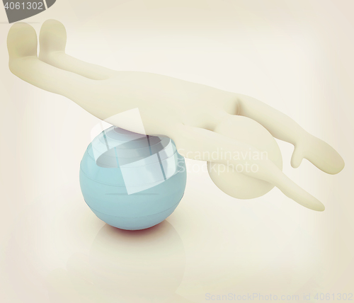 Image of 3d man exercising position on fitness ball. My biggest pilates s