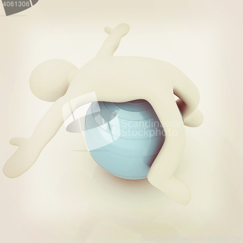 Image of 3d man exercising position on fitness ball. My biggest pilates s