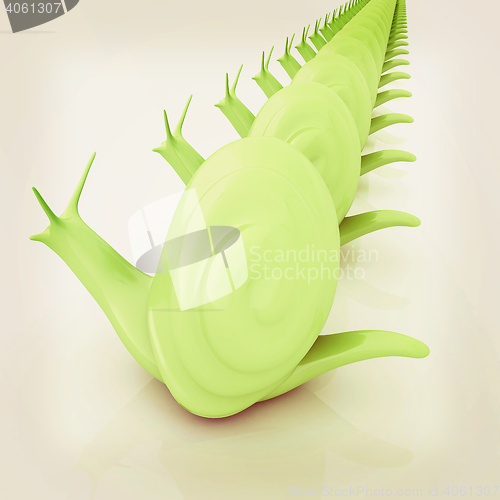 Image of 3d fantasy animals, snails on white background . 3D illustration