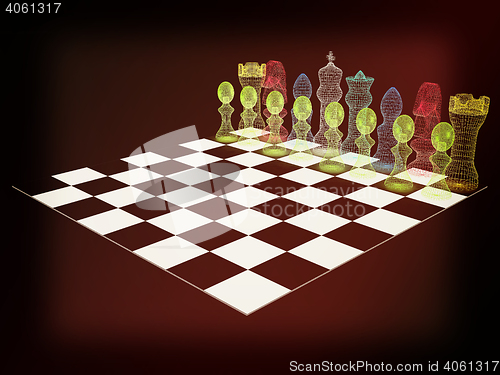 Image of Chessboard with chess pieces. 3D illustration. Vintage style.