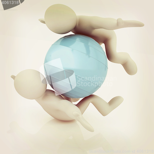 Image of 3d man exercising position on fitness ball. My biggest pilates s