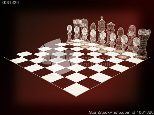 Image of Chessboard with chess pieces. 3D illustration. Vintage style.