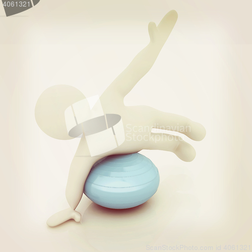 Image of 3d man exercising position on fitness ball. My biggest pilates s