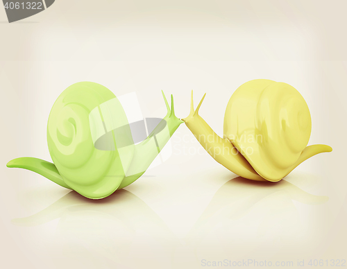 Image of 3d fantasy animals, snails on white background . 3D illustration