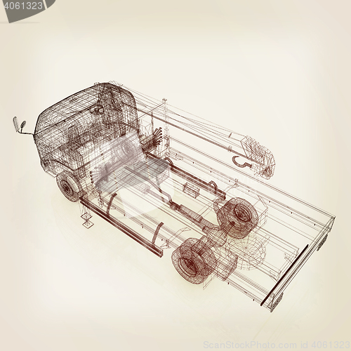 Image of 3d model truck. 3D illustration. Vintage style.