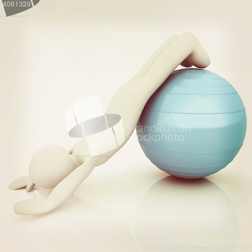 Image of 3d man exercising position on fitness ball. My biggest pilates s