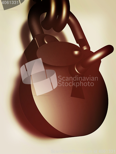 Image of Vintage old padlock unlocked. 3D illustration. Vintage style.