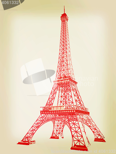 Image of 3d Eiffel Tower render. 3D illustration. Vintage style.