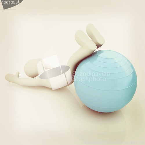 Image of 3d man exercising position on fitness ball. My biggest pilates s