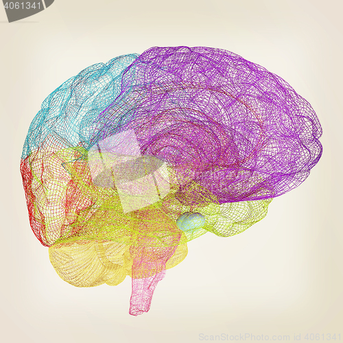 Image of Creative concept of the human brain. 3D illustration. Vintage st