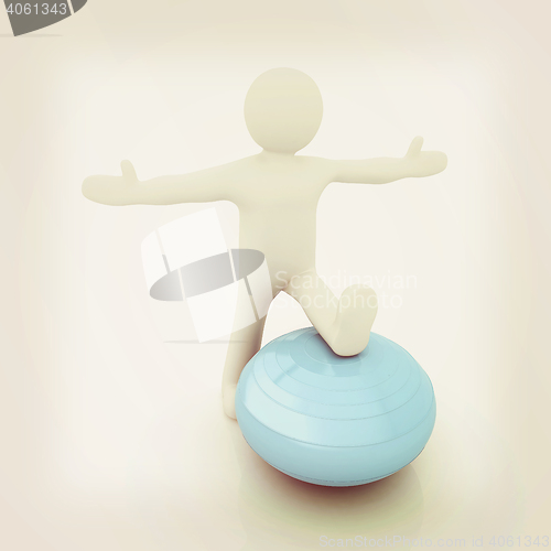 Image of 3d man exercising position on fitness ball. My biggest pilates s