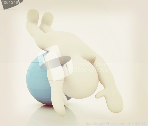 Image of 3d man exercising position on fitness ball. My biggest pilates s