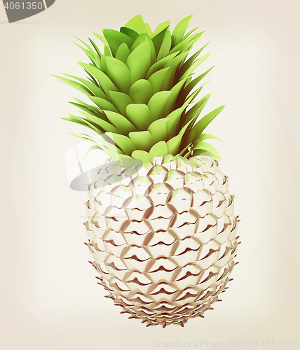 Image of Abstract metall pineapple. 3D illustration. Vintage style.