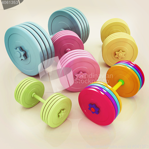 Image of Fitness dumbbells. 3D illustration. Vintage style.