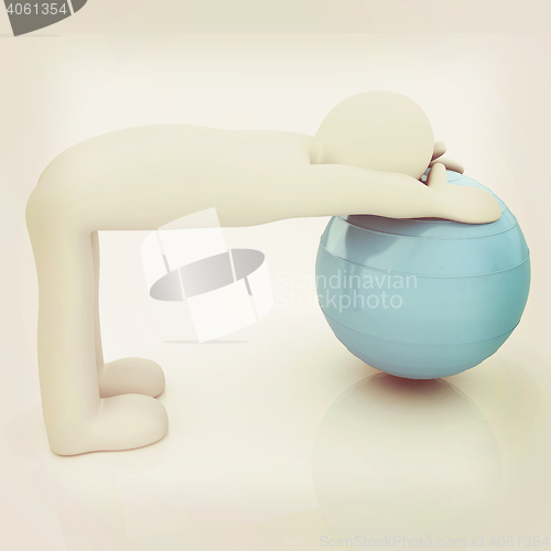 Image of 3d man exercising position on fitness ball. My biggest pilates s