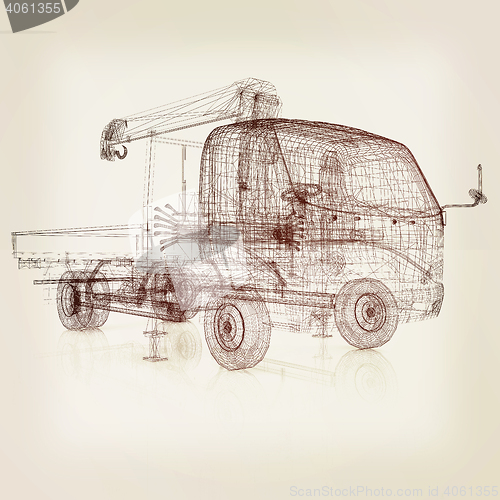 Image of 3d model truck. 3D illustration. Vintage style.