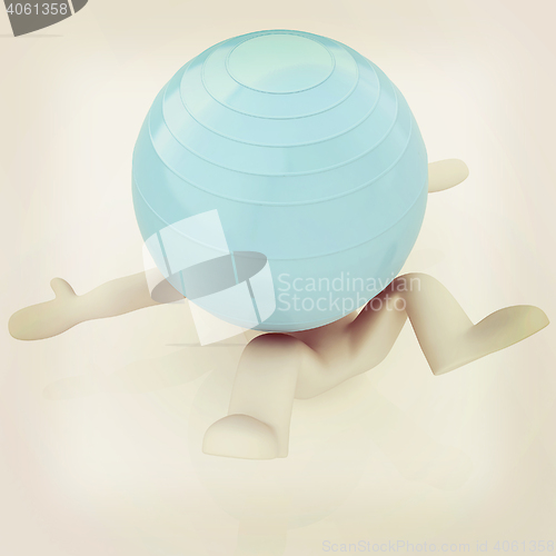 Image of 3d man exercising position on fitness ball. My biggest pilates s