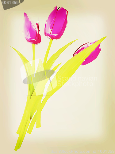 Image of Tulip flower. 3D illustration. Vintage style.