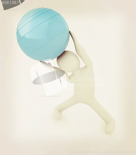 Image of 3d man exercising position on fitness ball. My biggest pilates s