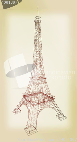 Image of 3d Eiffel Tower render. 3D illustration. Vintage style.