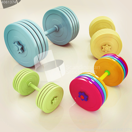 Image of Fitness dumbbells. 3D illustration. Vintage style.