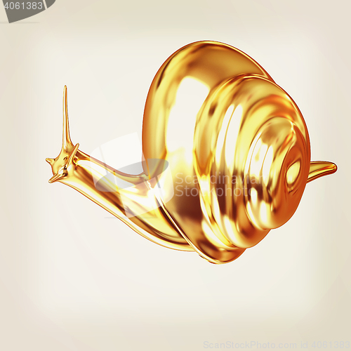 Image of 3d fantasy animal, gold snail on white background . 3D illustrat