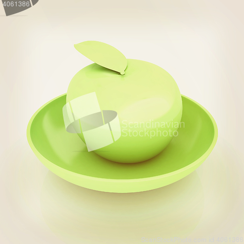 Image of apple in a plate on white. 3D illustration. Vintage style.